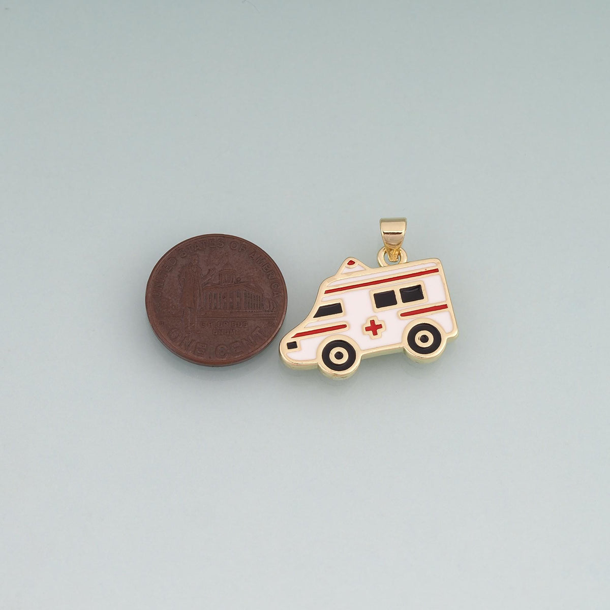 18K Gold Filled Enamel Ambulance Pendant,Medical Charm Bracelet Necklace for DIY Jewelry Making Supply