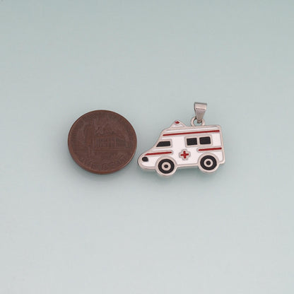 18K Gold Filled Enamel Ambulance Pendant,Medical Charm Bracelet Necklace for DIY Jewelry Making Supply
