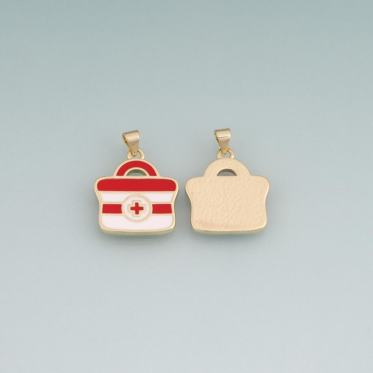 18K Gold Filled Enamel Medical Bag Pendant,Healthcare Charm Bracelet Necklace for DIY Jewelry Making Supply