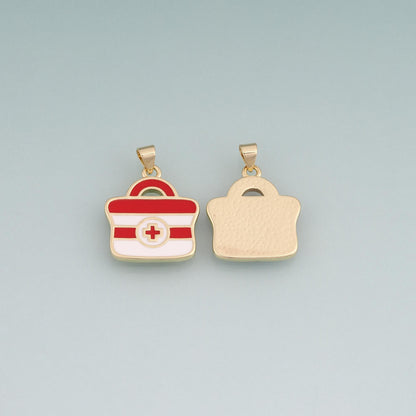 18K Gold Filled Enamel Medical Bag Pendant,Healthcare Charm Bracelet Necklace for DIY Jewelry Making Supply
