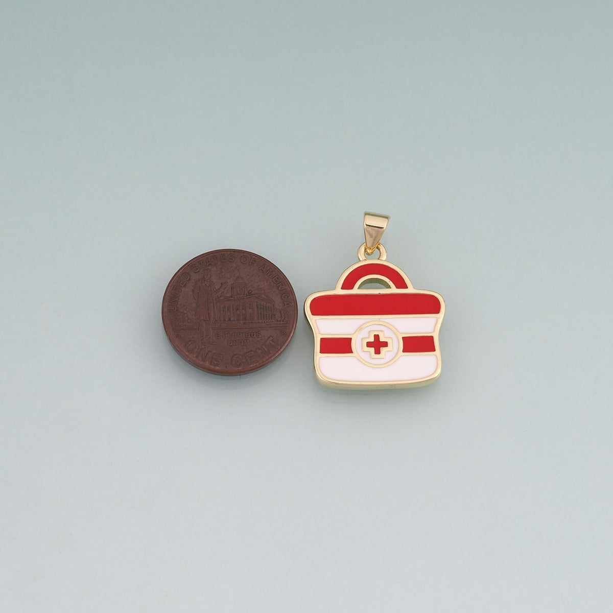 18K Gold Filled Enamel Medical Bag Pendant,Healthcare Charm Bracelet Necklace for DIY Jewelry Making Supply