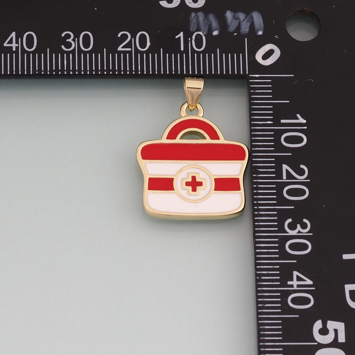 18K Gold Filled Enamel Medical Bag Pendant,Healthcare Charm Bracelet Necklace for DIY Jewelry Making Supply