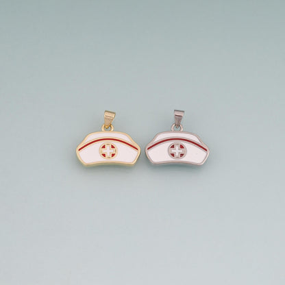 18K Gold Filled Enamel Nurse Hat Pendant,Healthcare Charm Bracelet Necklace for DIY Jewelry Making Supply