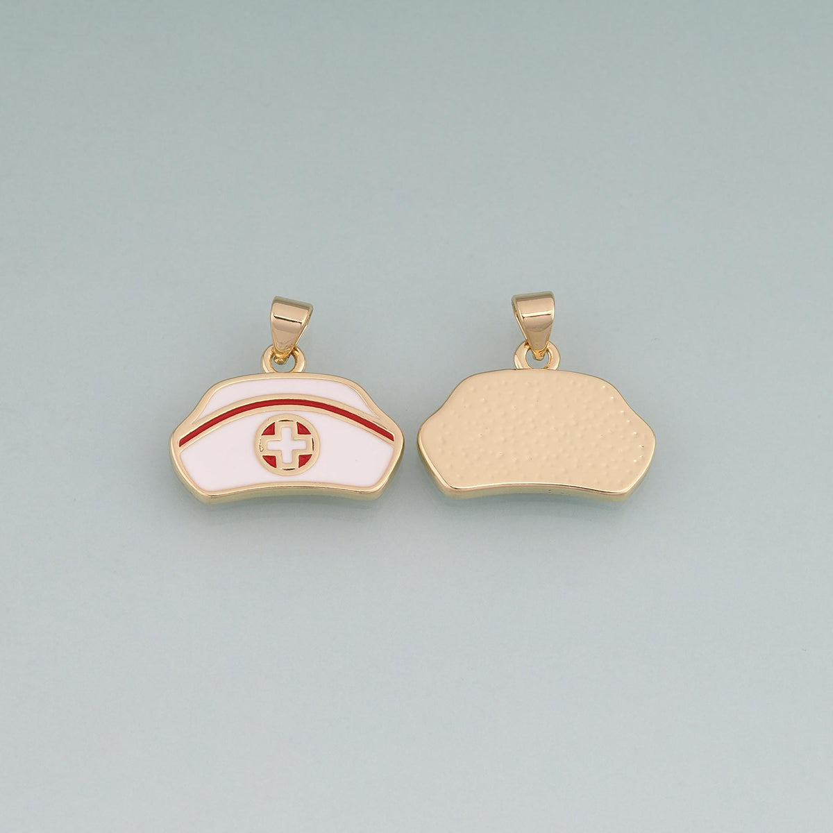 18K Gold Filled Enamel Nurse Hat Pendant,Healthcare Charm Bracelet Necklace for DIY Jewelry Making Supply