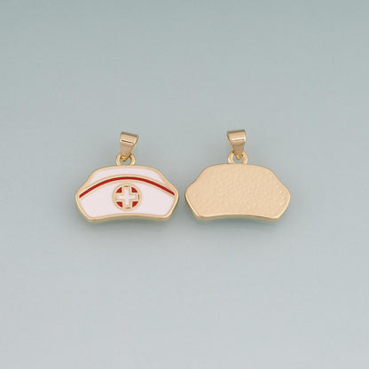 18K Gold Filled Enamel Nurse Hat Pendant,Healthcare Charm Bracelet Necklace for DIY Jewelry Making Supply