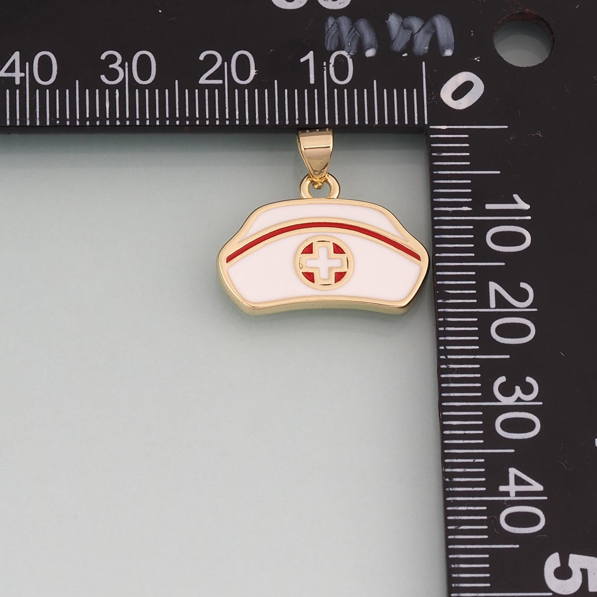 18K Gold Filled Enamel Nurse Hat Pendant,Healthcare Charm Bracelet Necklace for DIY Jewelry Making Supply