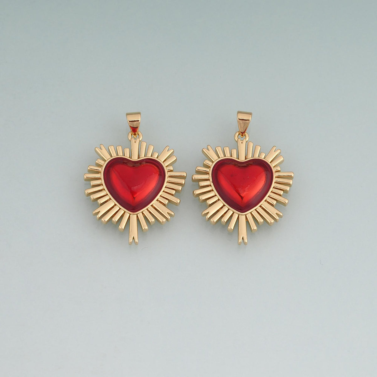 18K Gold Filled Enamel Sacred Heart Pendant,Heart Sunburst Charm Bracelet Necklace for DIY Jewelry Making Supply