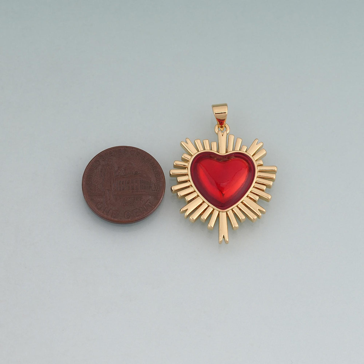 18K Gold Filled Enamel Sacred Heart Pendant,Heart Sunburst Charm Bracelet Necklace for DIY Jewelry Making Supply