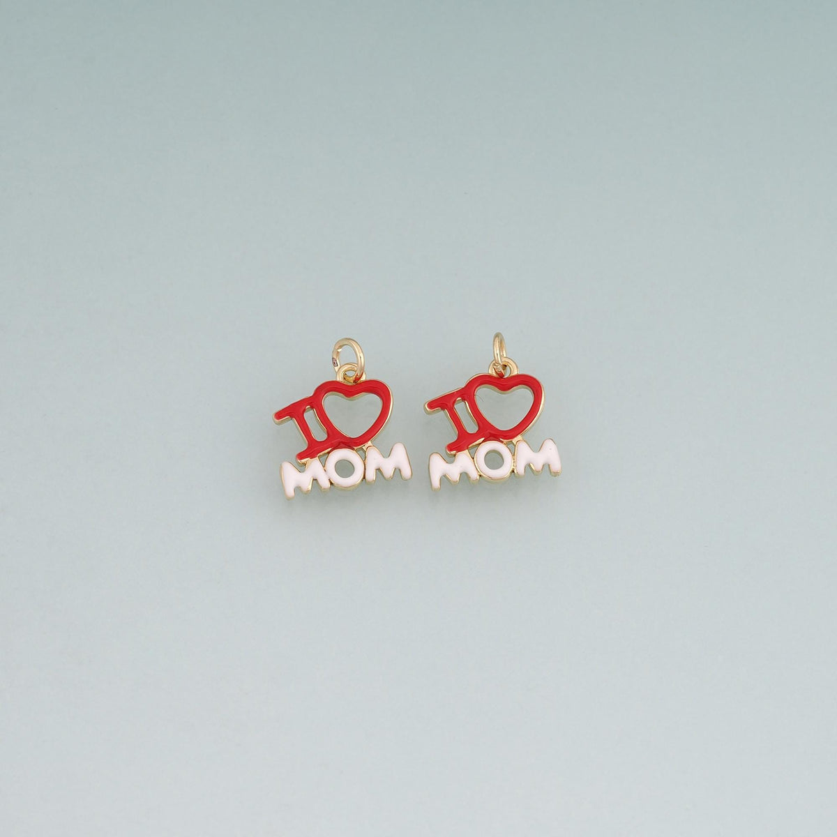 18K Gold Filled Enamel I Love Mom Pendant,Heart Family Charm Bracelet Necklace for DIY Jewelry Making Supply