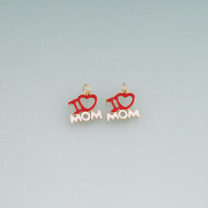 18K Gold Filled Enamel I Love Mom Pendant,Heart Family Charm Bracelet Necklace for DIY Jewelry Making Supply