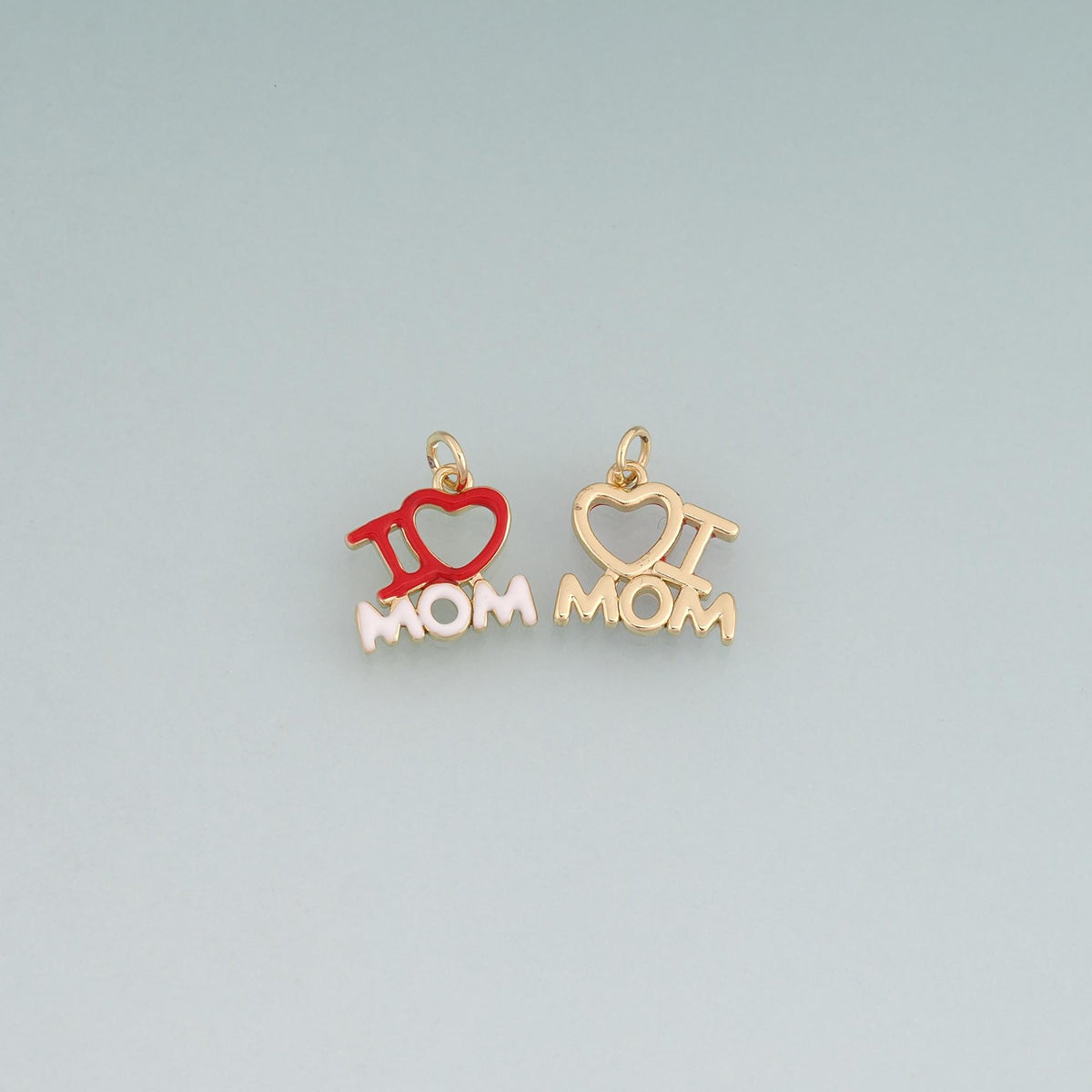 18K Gold Filled Enamel I Love Mom Pendant,Heart Family Charm Bracelet Necklace for DIY Jewelry Making Supply