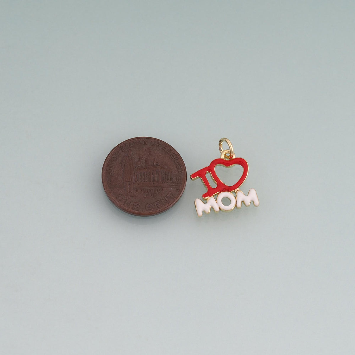 18K Gold Filled Enamel I Love Mom Pendant,Heart Family Charm Bracelet Necklace for DIY Jewelry Making Supply