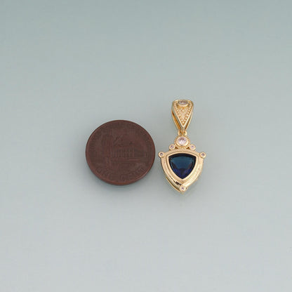 18K Gold Filled Crystal Shield Pendant,Vintage Charm Bracelet Necklace for DIY Jewelry Making Supply