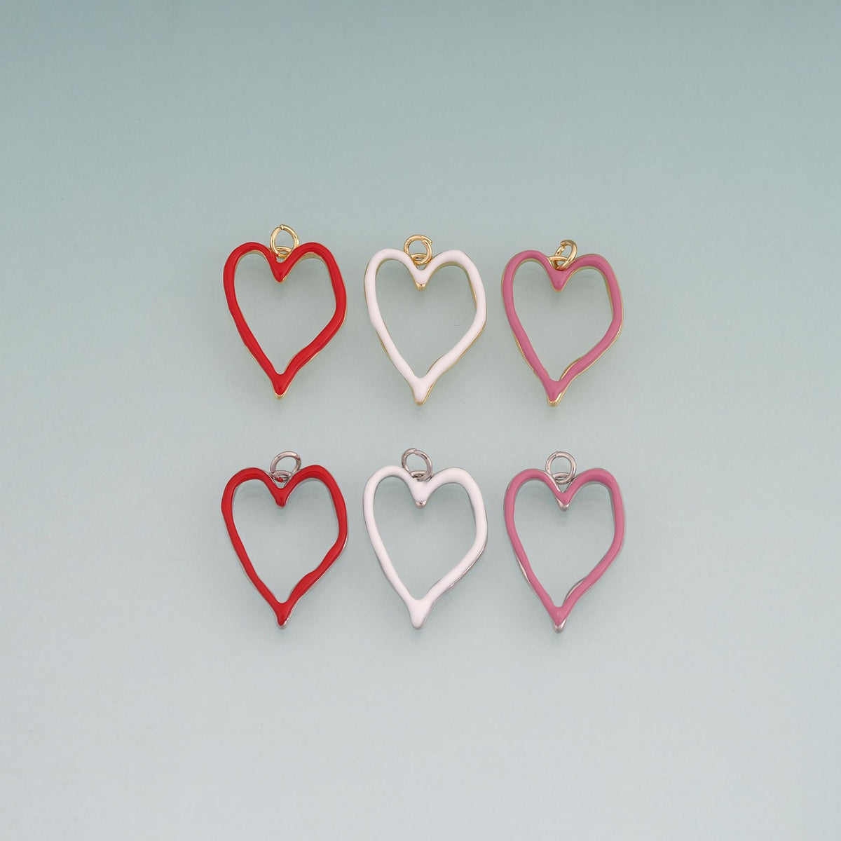 18K Gold Filled Enamel Cutout Heart Pendant,Heart Charm Bracelet Necklace for DIY Jewelry Making Supply
