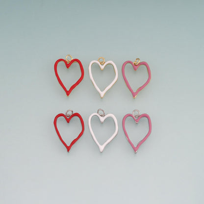 18K Gold Filled Enamel Cutout Heart Pendant,Heart Charm Bracelet Necklace for DIY Jewelry Making Supply