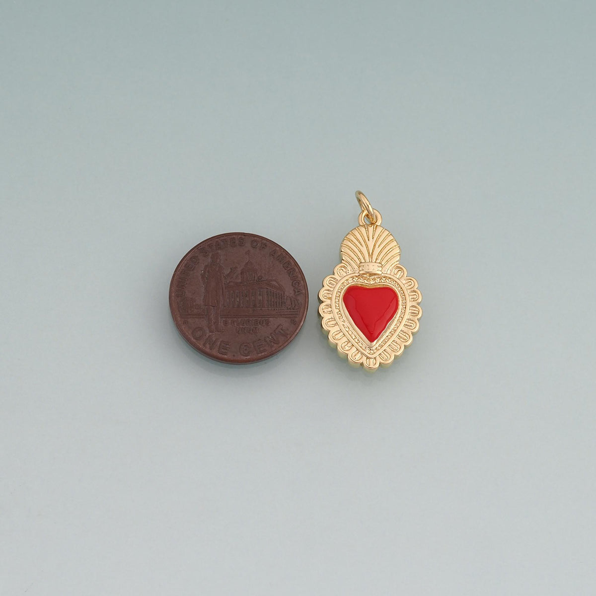18K Gold Filled Enamel Sacred Heart Shield Pendant,Vintage Charm Bracelet Necklace for DIY Jewelry Making Supply