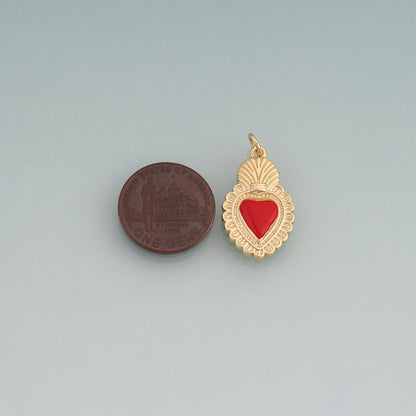 18K Gold Filled Enamel Sacred Heart Shield Pendant,Vintage Charm Bracelet Necklace for DIY Jewelry Making Supply