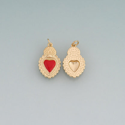 18K Gold Filled Enamel Sacred Heart Shield Pendant,Vintage Charm Bracelet Necklace for DIY Jewelry Making Supply