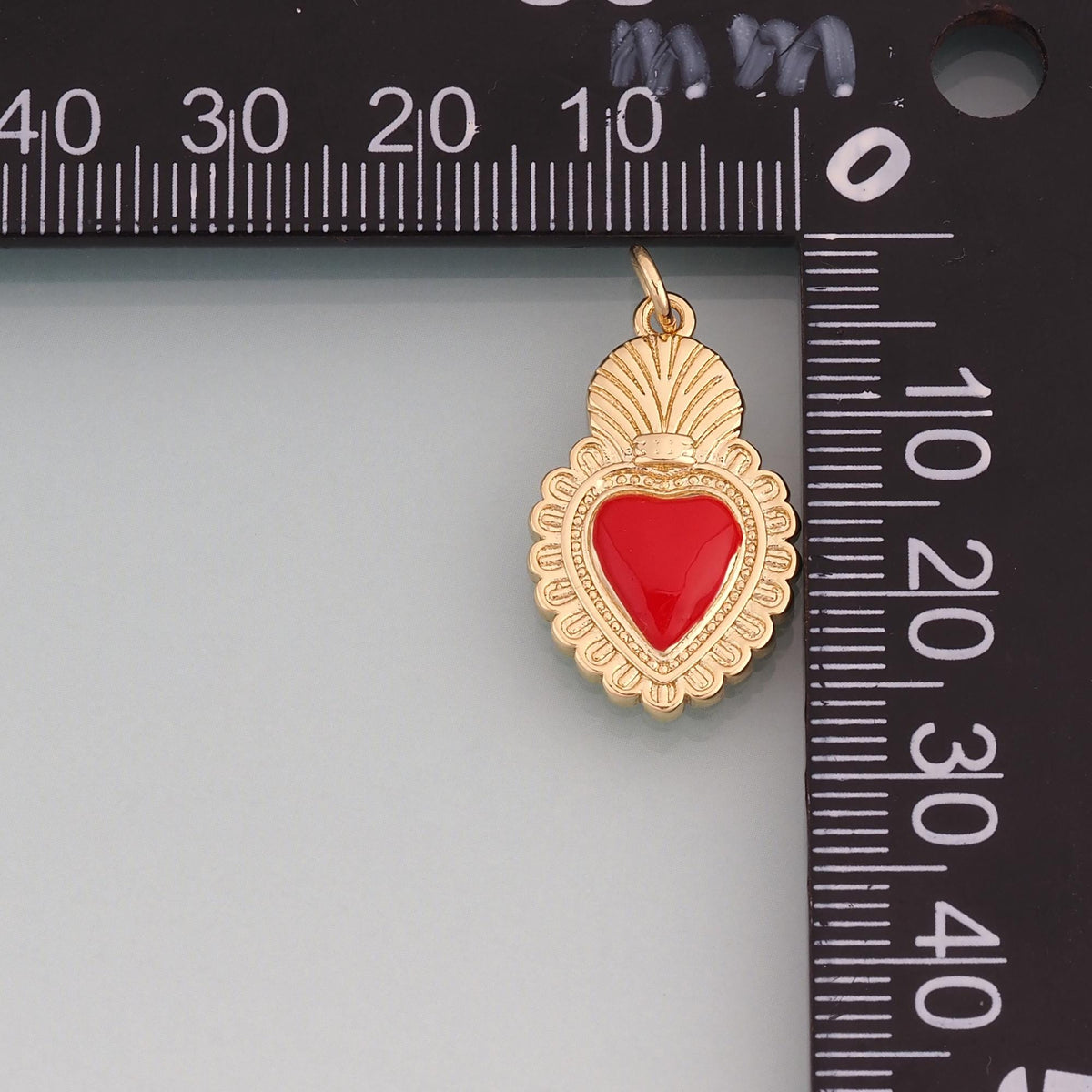 18K Gold Filled Enamel Sacred Heart Shield Pendant,Vintage Charm Bracelet Necklace for DIY Jewelry Making Supply