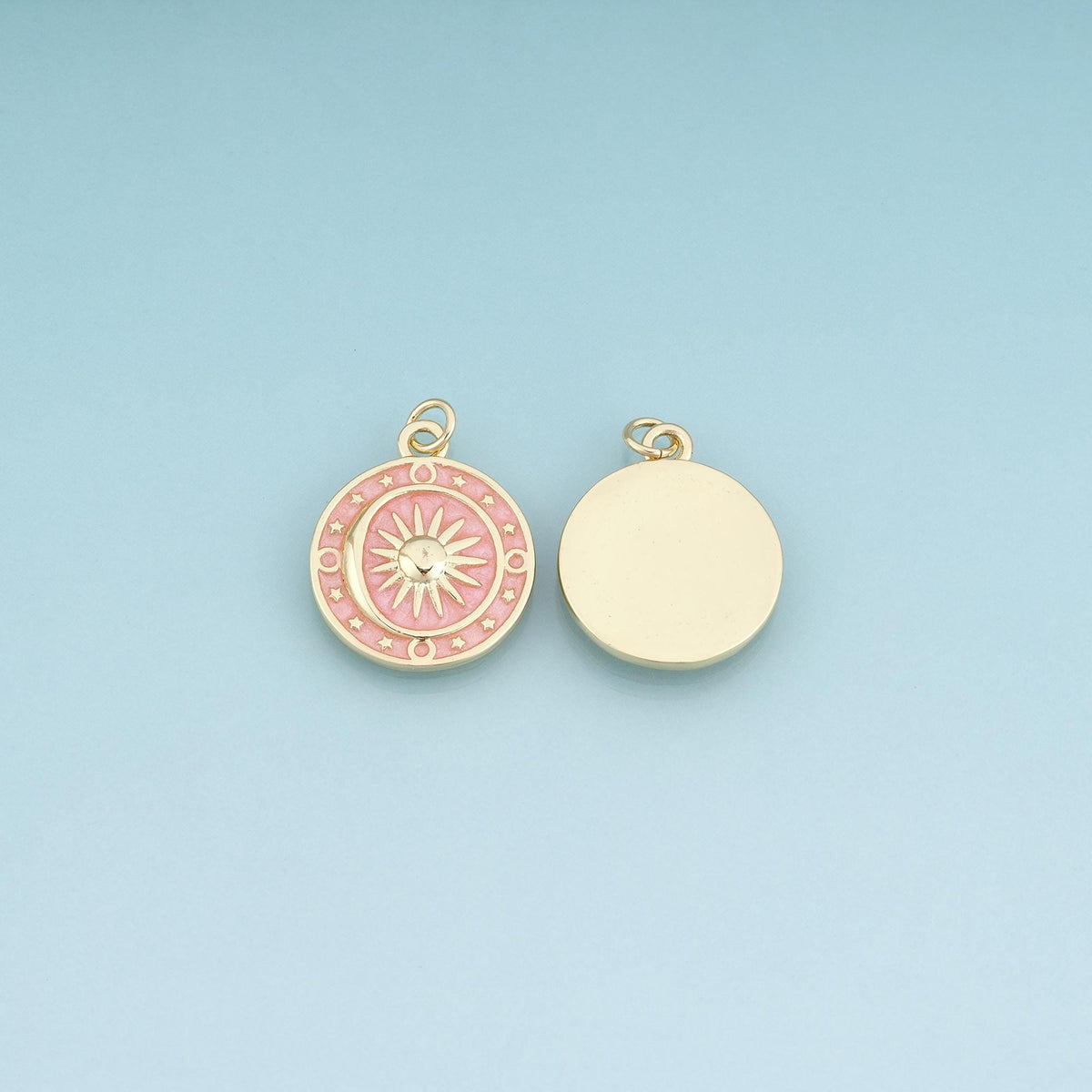 18K Gold Filled Enamel Sun Pendant,Celestial Roulette Charm Bracelet Necklace for DIY Jewelry Making Supply