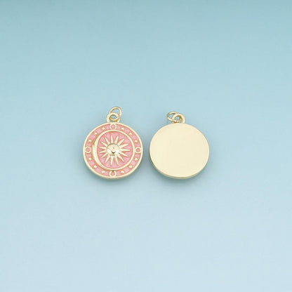 18K Gold Filled Enamel Sun Pendant,Celestial Roulette Charm Bracelet Necklace for DIY Jewelry Making Supply