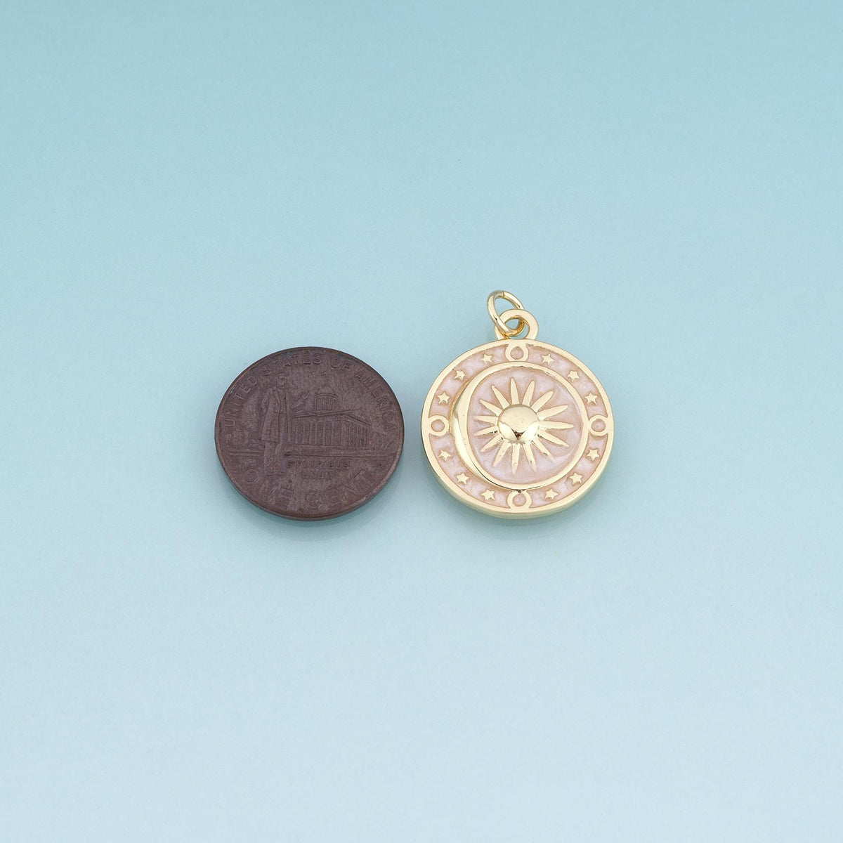 18K Gold Filled Enamel Sun Pendant,Celestial Roulette Charm Bracelet Necklace for DIY Jewelry Making Supply