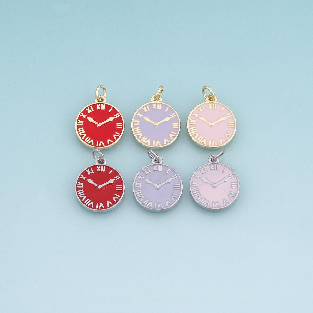18K Gold Filled Enamel Clock Pendant,Vintage Watch Charm Bracelet Necklace for DIY Jewelry Making Supply