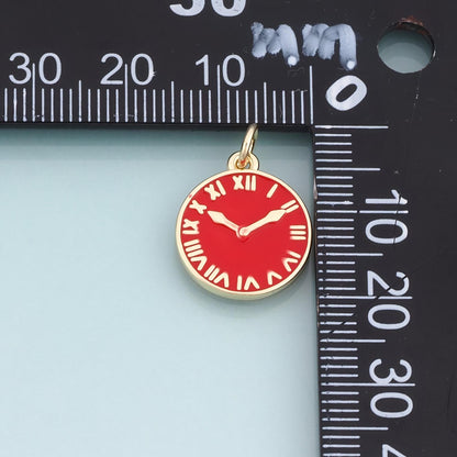 18K Gold Filled Enamel Clock Pendant,Vintage Watch Charm Bracelet Necklace for DIY Jewelry Making Supply