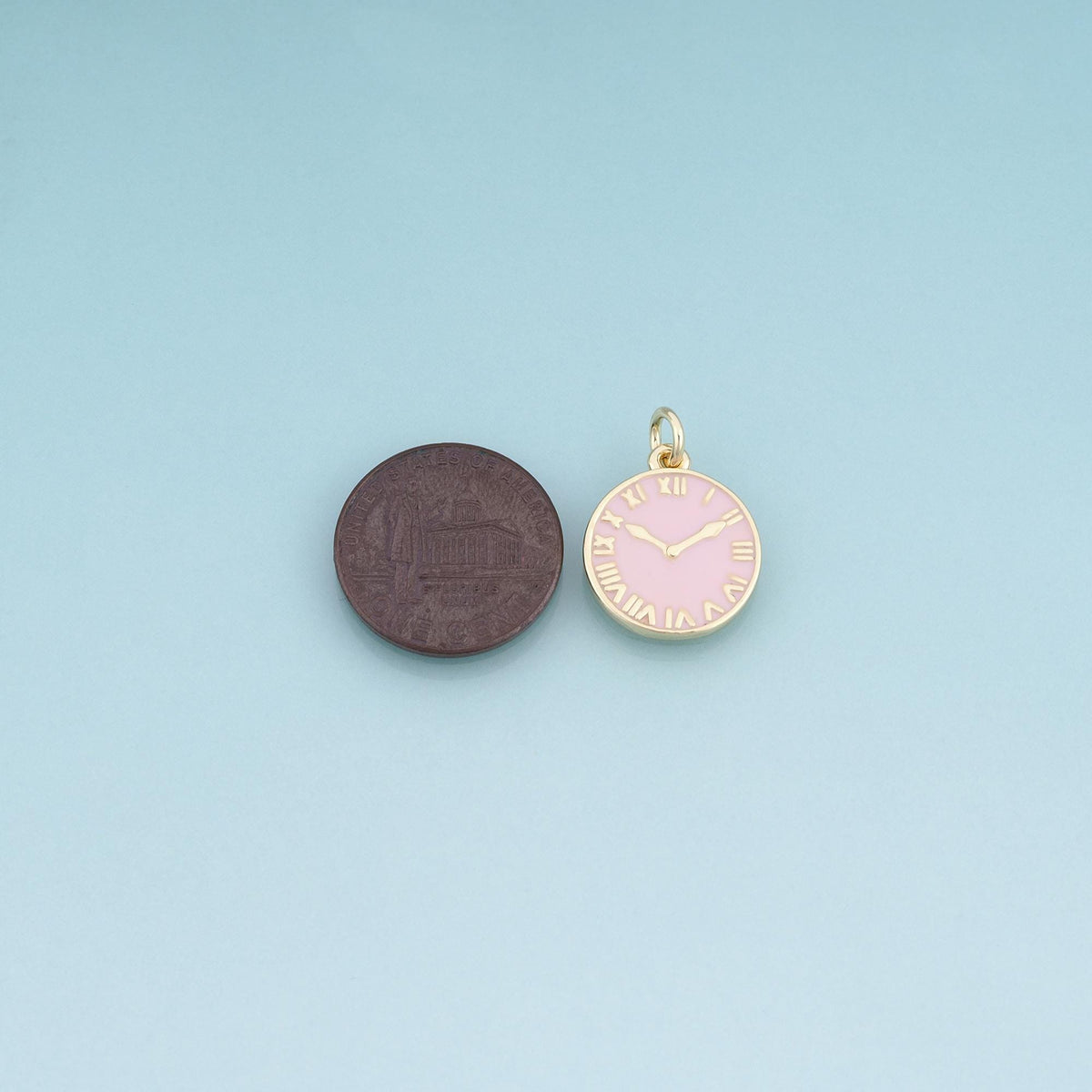 18K Gold Filled Enamel Clock Pendant,Vintage Watch Charm Bracelet Necklace for DIY Jewelry Making Supply