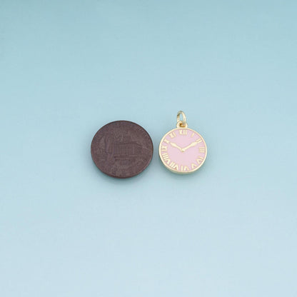 18K Gold Filled Enamel Clock Pendant,Vintage Watch Charm Bracelet Necklace for DIY Jewelry Making Supply