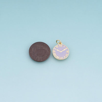 18K Gold Filled Enamel Clock Pendant,Vintage Watch Charm Bracelet Necklace for DIY Jewelry Making Supply
