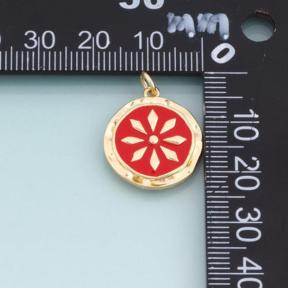18K Gold Filled Enamel Sunburst Pendant,Round Flower Charm Bracelet Necklace for DIY Jewelry Making Supply