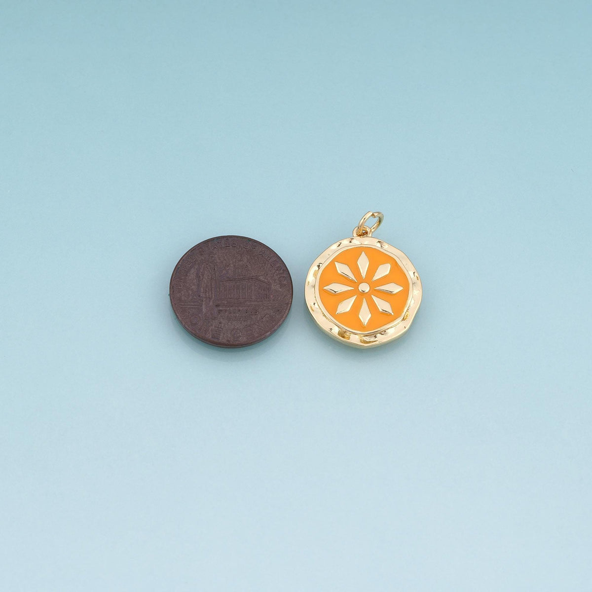 18K Gold Filled Enamel Sunburst Pendant,Round Flower Charm Bracelet Necklace for DIY Jewelry Making Supply