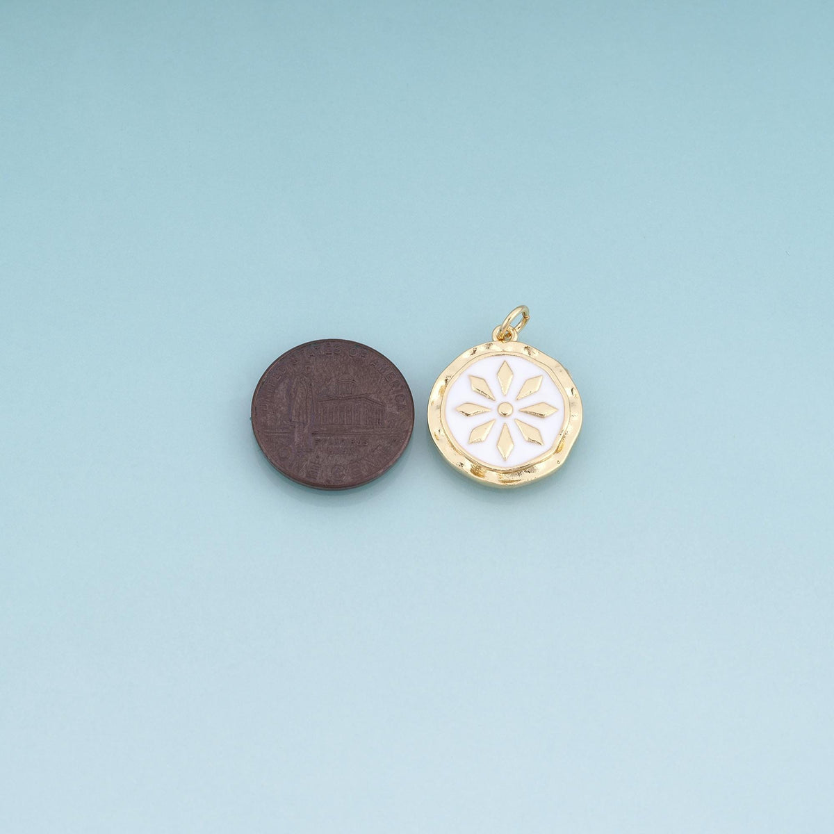 18K Gold Filled Enamel Sunburst Pendant,Round Flower Charm Bracelet Necklace for DIY Jewelry Making Supply