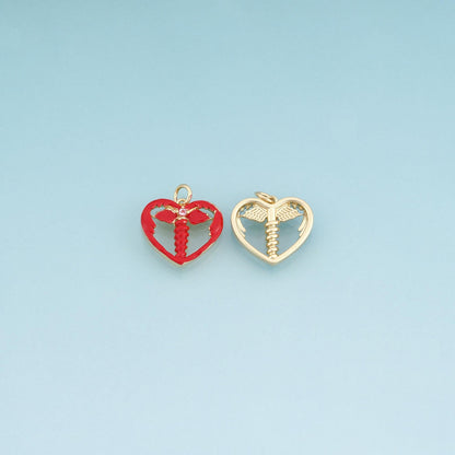 18K Gold Filled Enamel Cutout Heart Pendant,Heart Charm Bracelet Necklace for DIY Jewelry Making Supply