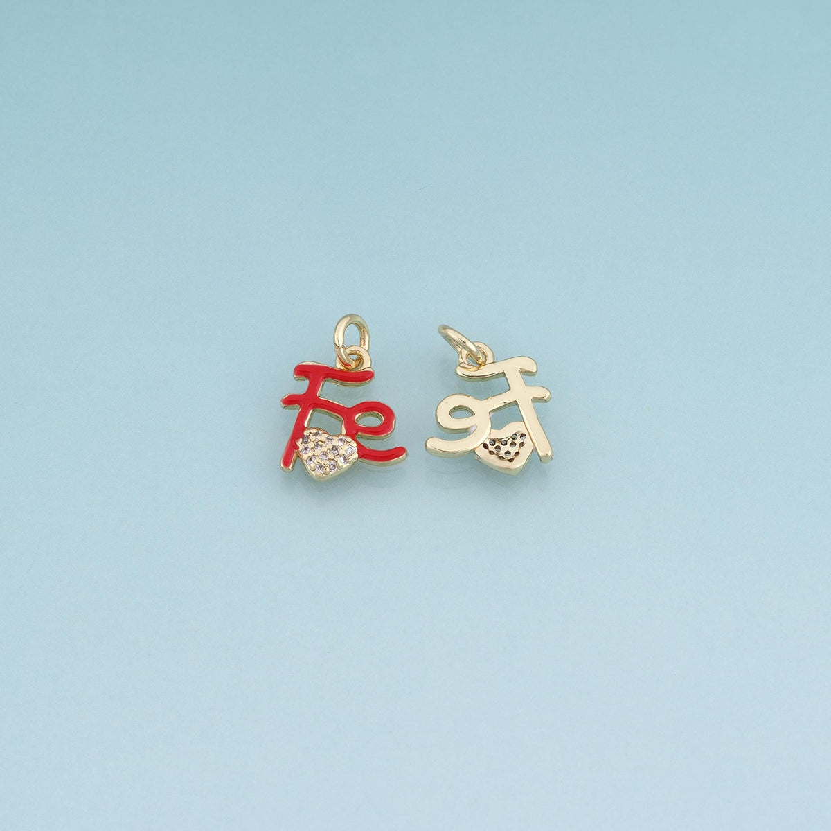 18K Gold Filled Enamel Letter Fe Pendant,Heart Charm Bracelet Necklace for DIY Jewelry Making Supply