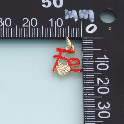 18K Gold Filled Enamel Letter Fe Pendant,Heart Charm Bracelet Necklace for DIY Jewelry Making Supply