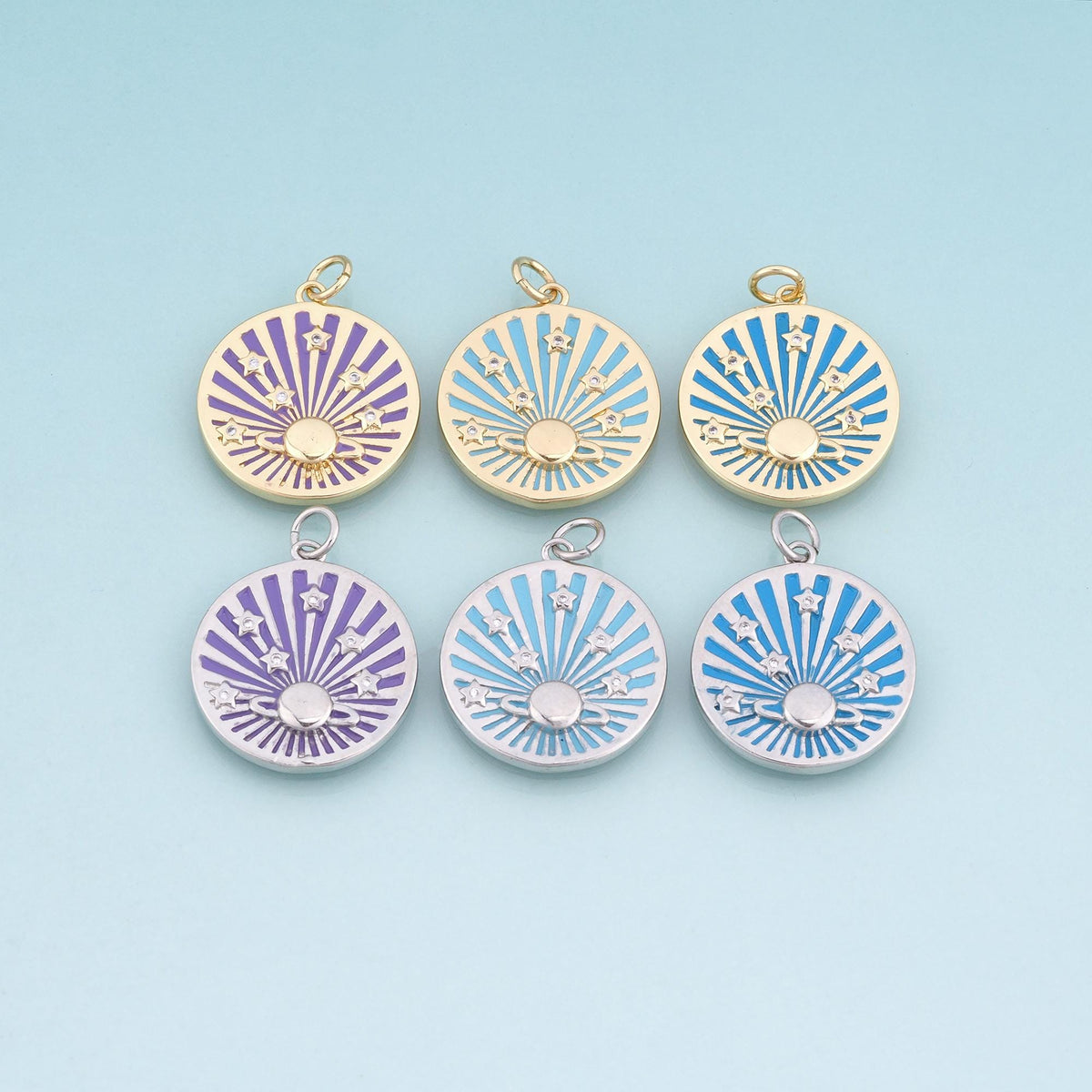 18K Gold Filled Enamel Erupt Pendant,Celestial Charm Bracelet Necklace for DIY Jewelry Making Supply