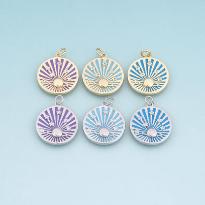 18K Gold Filled Enamel Erupt Pendant,Celestial Charm Bracelet Necklace for DIY Jewelry Making Supply