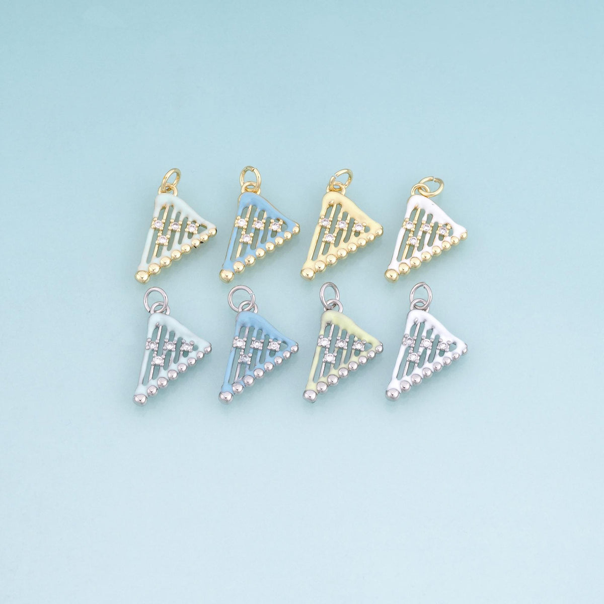 18K Gold Filled Enamel Triangular Harp Pendant,Musical Instruments Charm Bracelet Necklace for DIY Jewelry Making Supply