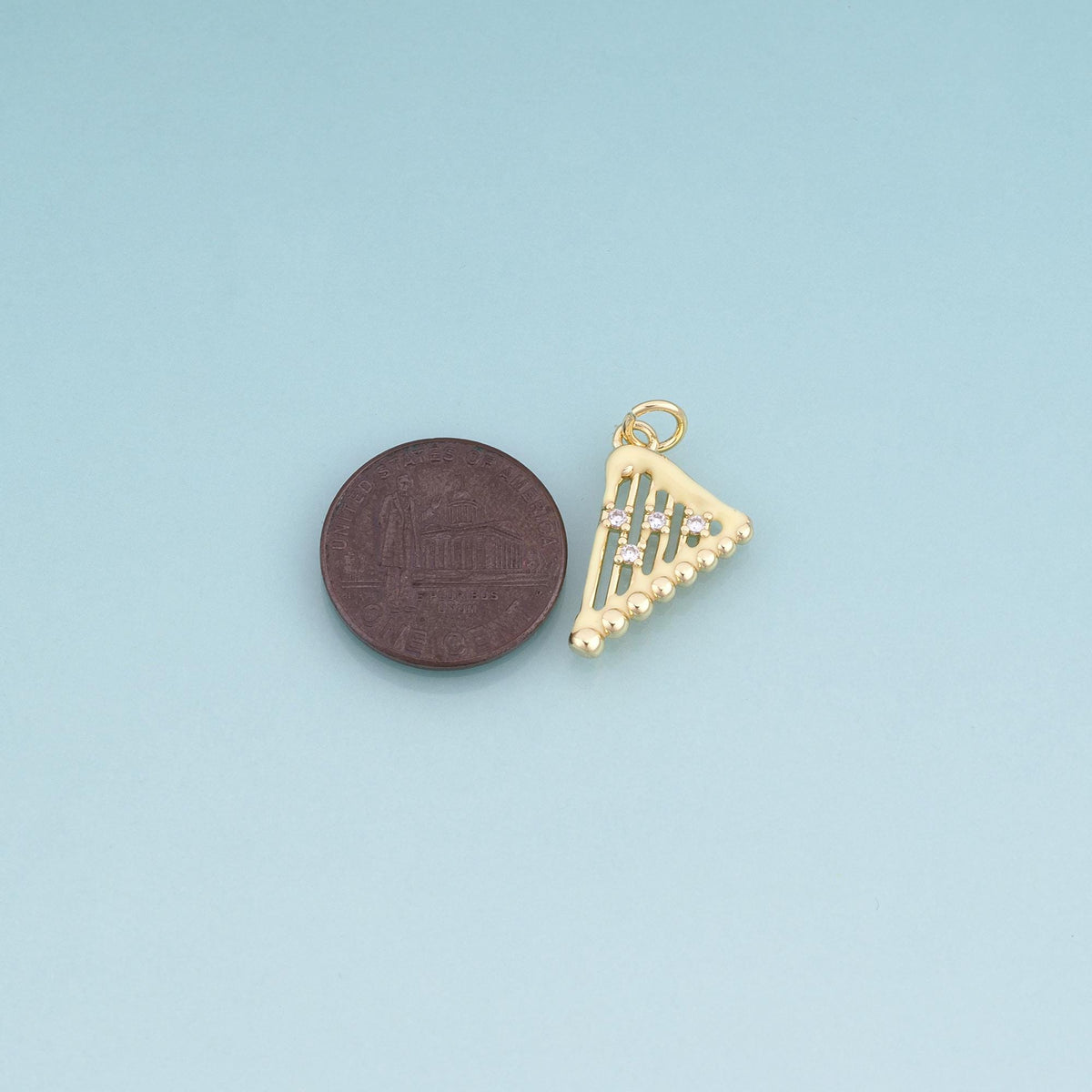 18K Gold Filled Enamel Triangular Harp Pendant,Musical Instruments Charm Bracelet Necklace for DIY Jewelry Making Supply