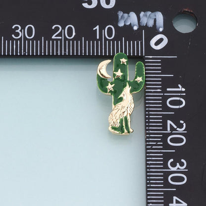 18K Gold Filled Enamel Cactus Pendant, Desert Animal Charm Bracelet Necklace for DIY Jewelry Making Supply