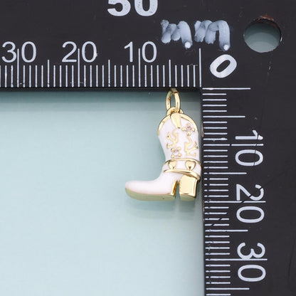 18K Gold Filled Enamel Cowboy Boots Pendant,Vintage Western Charm Bracelet Necklace for DIY Jewelry Making Supply