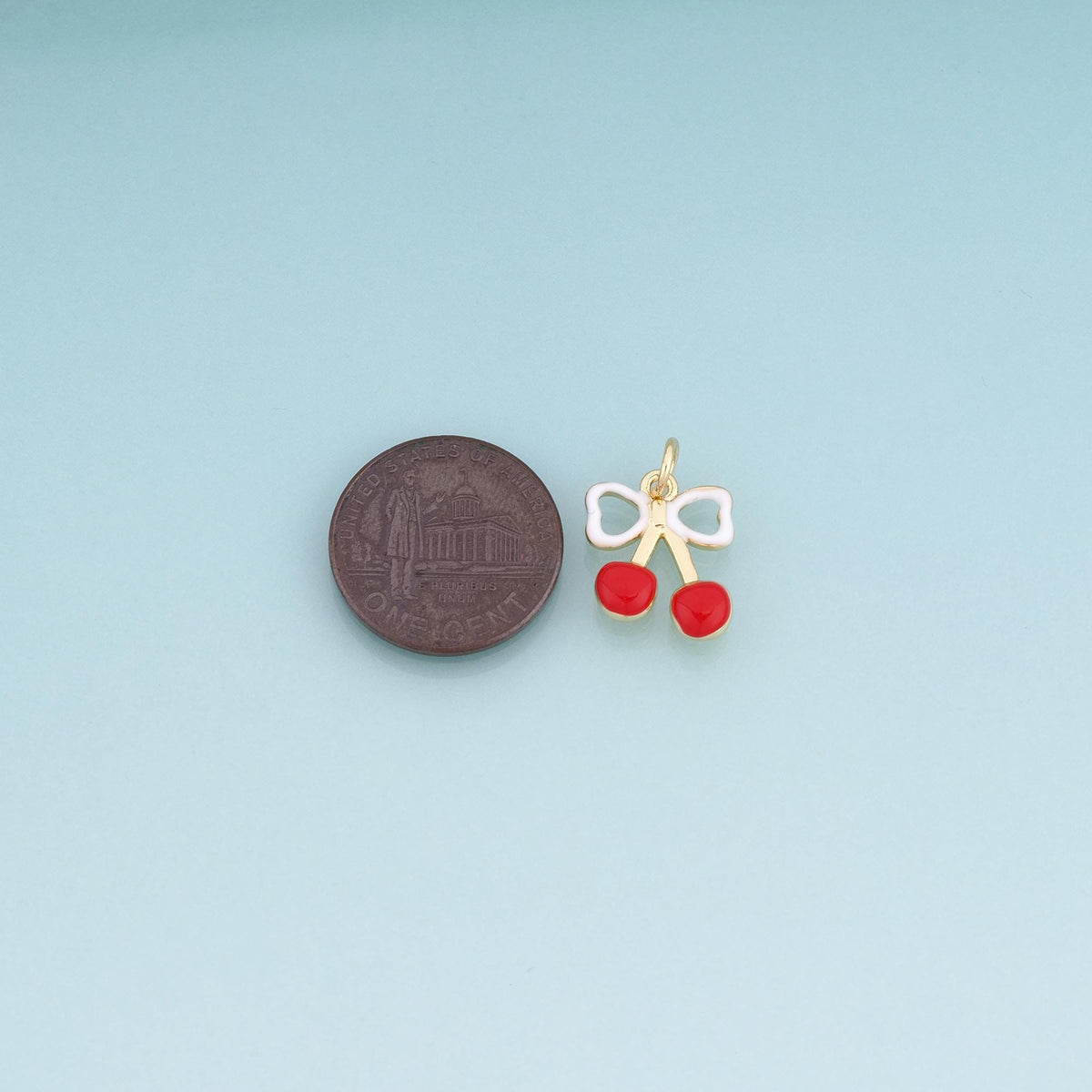 18K Gold Filled Enamel Bow Cherry Pendant,Cute Fruit Charm Bracelet Necklace for DIY Jewelry Making Supply