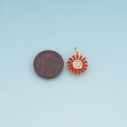 18K Gold Filled Enamel Daisy Pendant,Flower Charm Bracelet Necklace for DIY Jewelry Making Supply