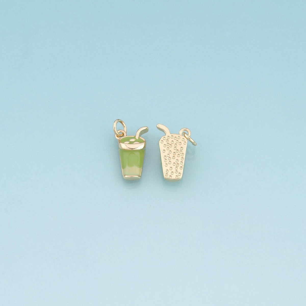 18K Gold Filled Enamel Matcha Cup Pendant,Green Drink Charm Bracelet Necklace for DIY Jewelry Making Supply