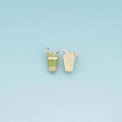 18K Gold Filled Enamel Matcha Cup Pendant,Green Drink Charm Bracelet Necklace for DIY Jewelry Making Supply
