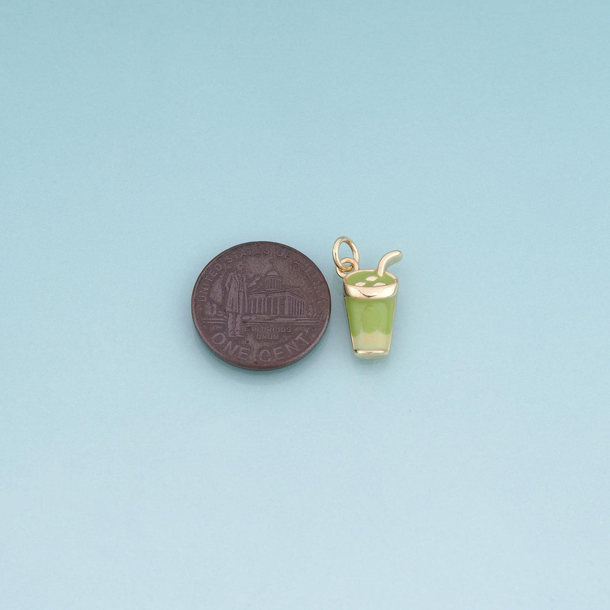 18K Gold Filled Enamel Matcha Cup Pendant,Green Drink Charm Bracelet Necklace for DIY Jewelry Making Supply