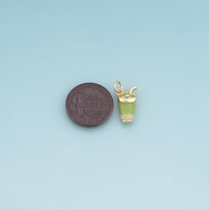 18K Gold Filled Enamel Matcha Cup Pendant,Green Drink Charm Bracelet Necklace for DIY Jewelry Making Supply