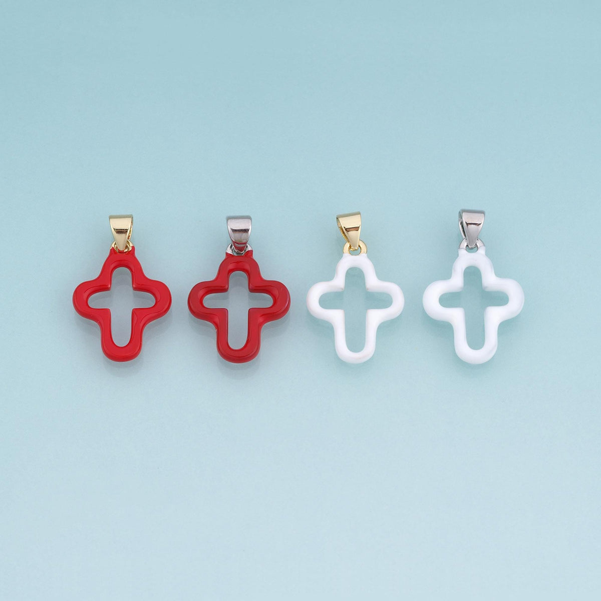 18K Gold Filled Enamel Cutout Cross Pendant,Minimalist Charm Bracelet Necklace for DIY Jewelry Making Supply